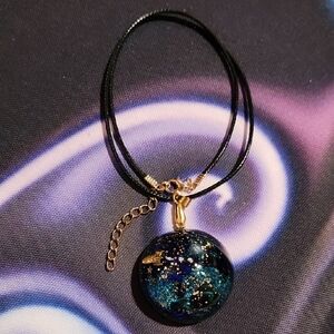 Black and Gold Cosmic Pendant Necklace